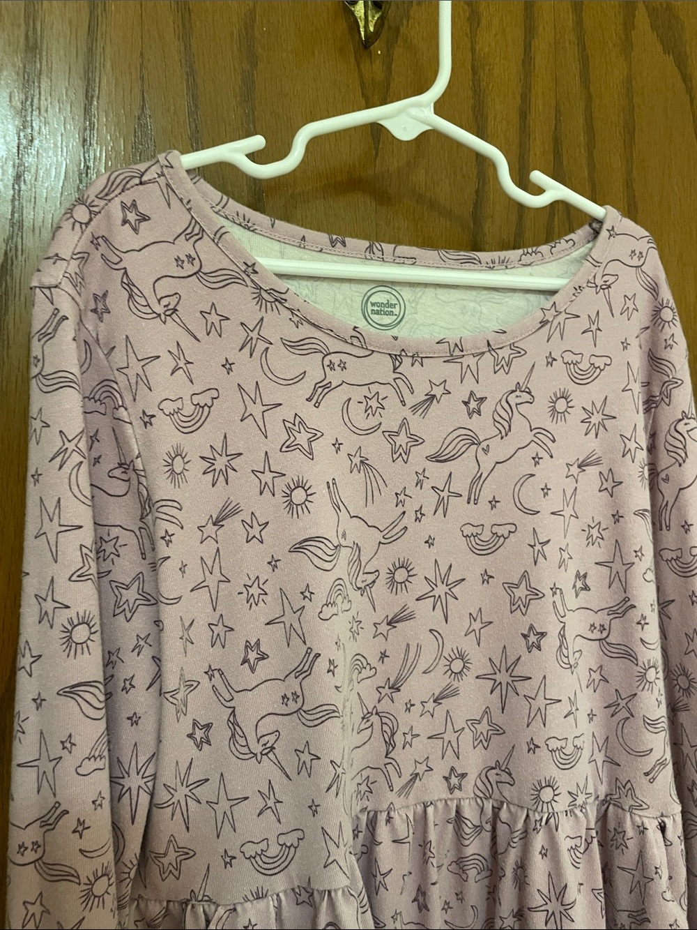 wonder nation Large (10-12) Plus Purple Unicorn Print Long Sleeve Dress Pockets - Picture 2 of 11